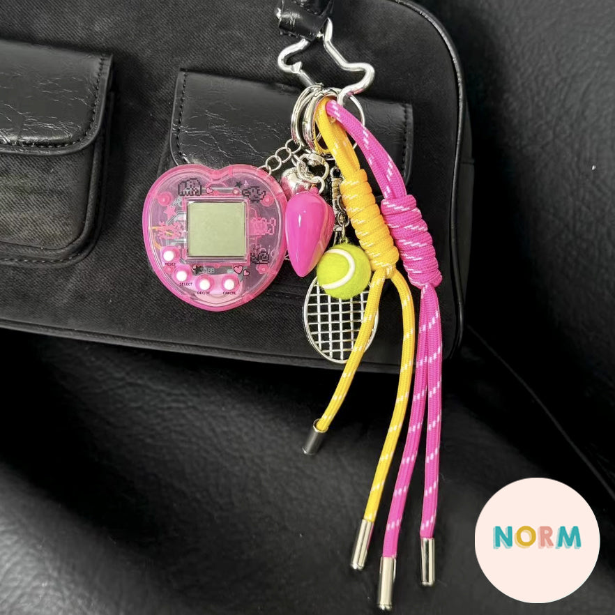 Pink & Yellow Rope Knots and Video Game & Tennis Bag Charms