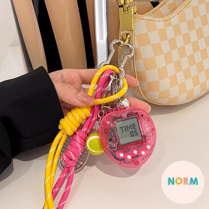 Pink & Yellow Rope Knots and Video Game & Tennis Bag Charms