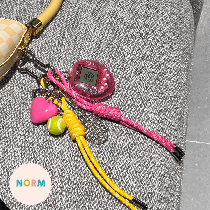 Pink & Yellow Rope Knots and Video Game & Tennis Bag Charms