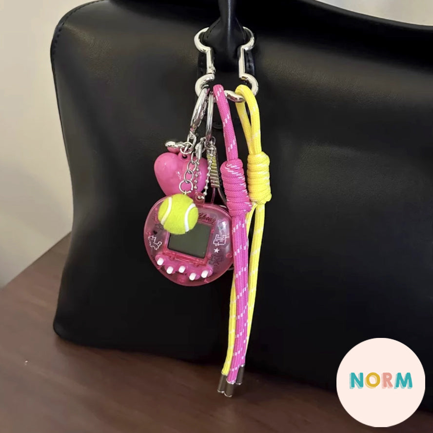 Pink & Yellow Rope Knots and Video Game & Tennis Bag Charms