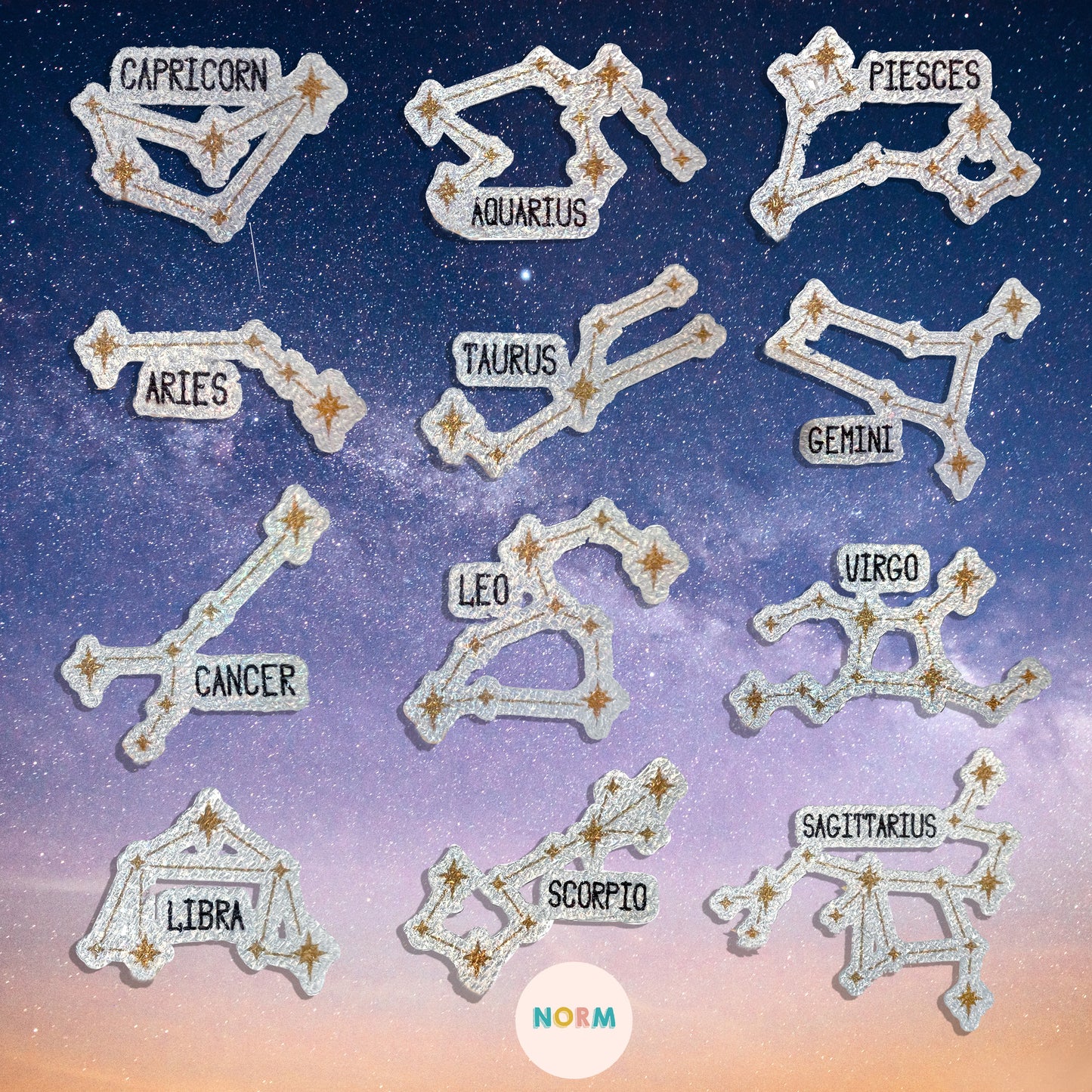 Zodiac Design Holographic Wellness  Stickers